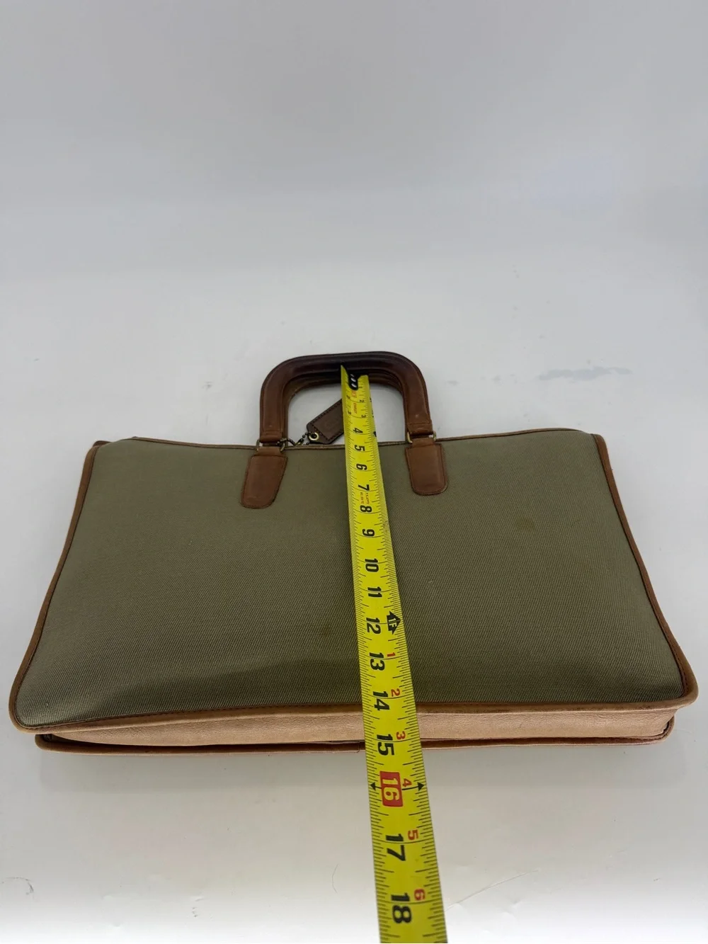 Coach Vintage Olive Canvas Twill Slim Satchel with Brown Leather Trim